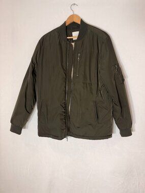 TOPMAN Bomber Jacket Olive Mens Short Full Zip Sherpa Fleece Lined
